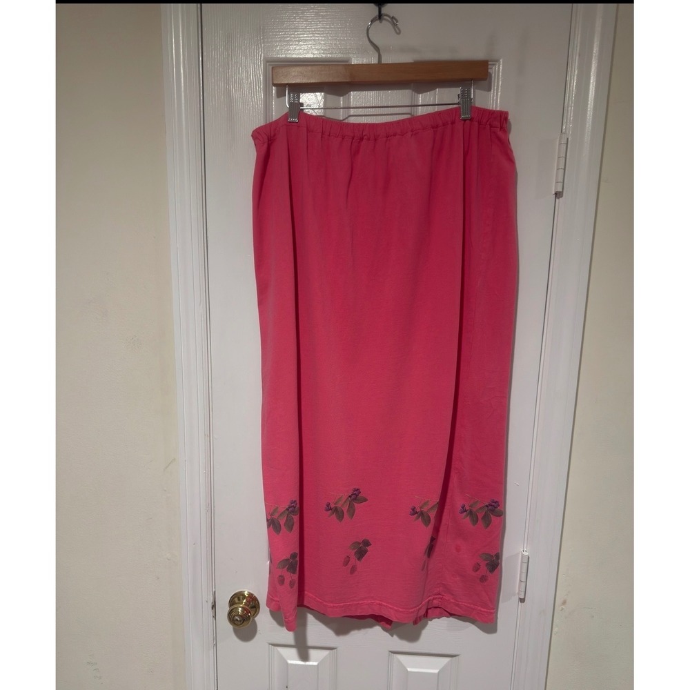 Johnny Was 2X Pink Berry Botanical Maxi Skirt Cotton Made in USA‎